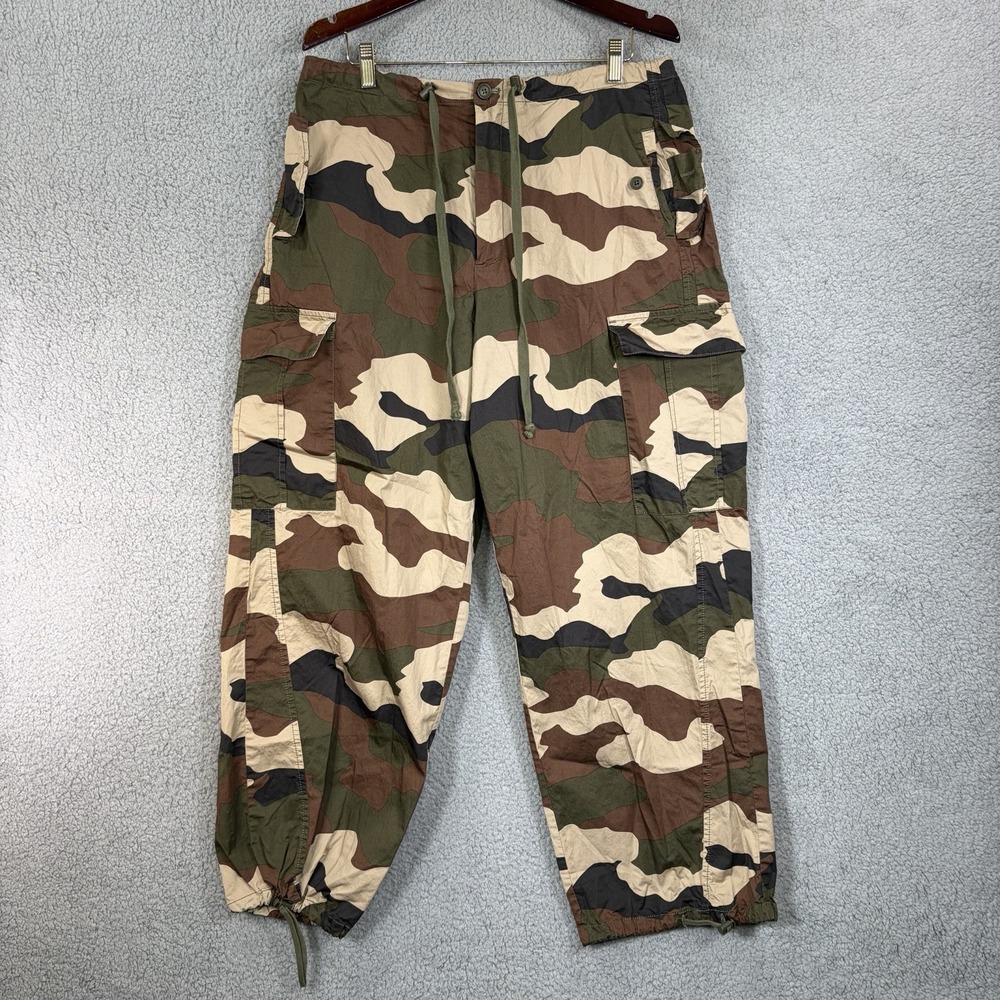Good American Parachute Pants Camo Fatigue Green GPP600P Large Baggy Grunge